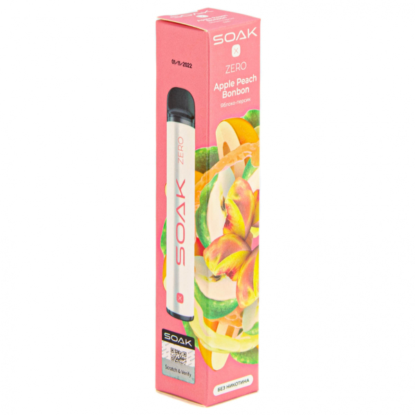 SOAK X ZERO Apple peach bonbon 1500 затяжек (без никотина) в Петрозаводске